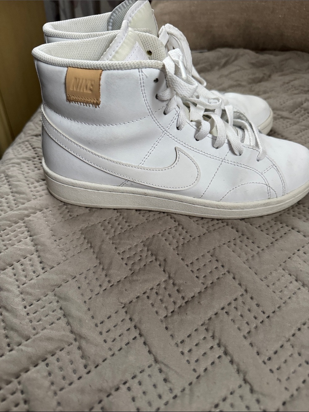 Nike White High-Top Sneakers with Tan Accent